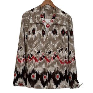 Ikat Zip Front Long Sleeve Anorak Jacket Chico's Zenergy XL